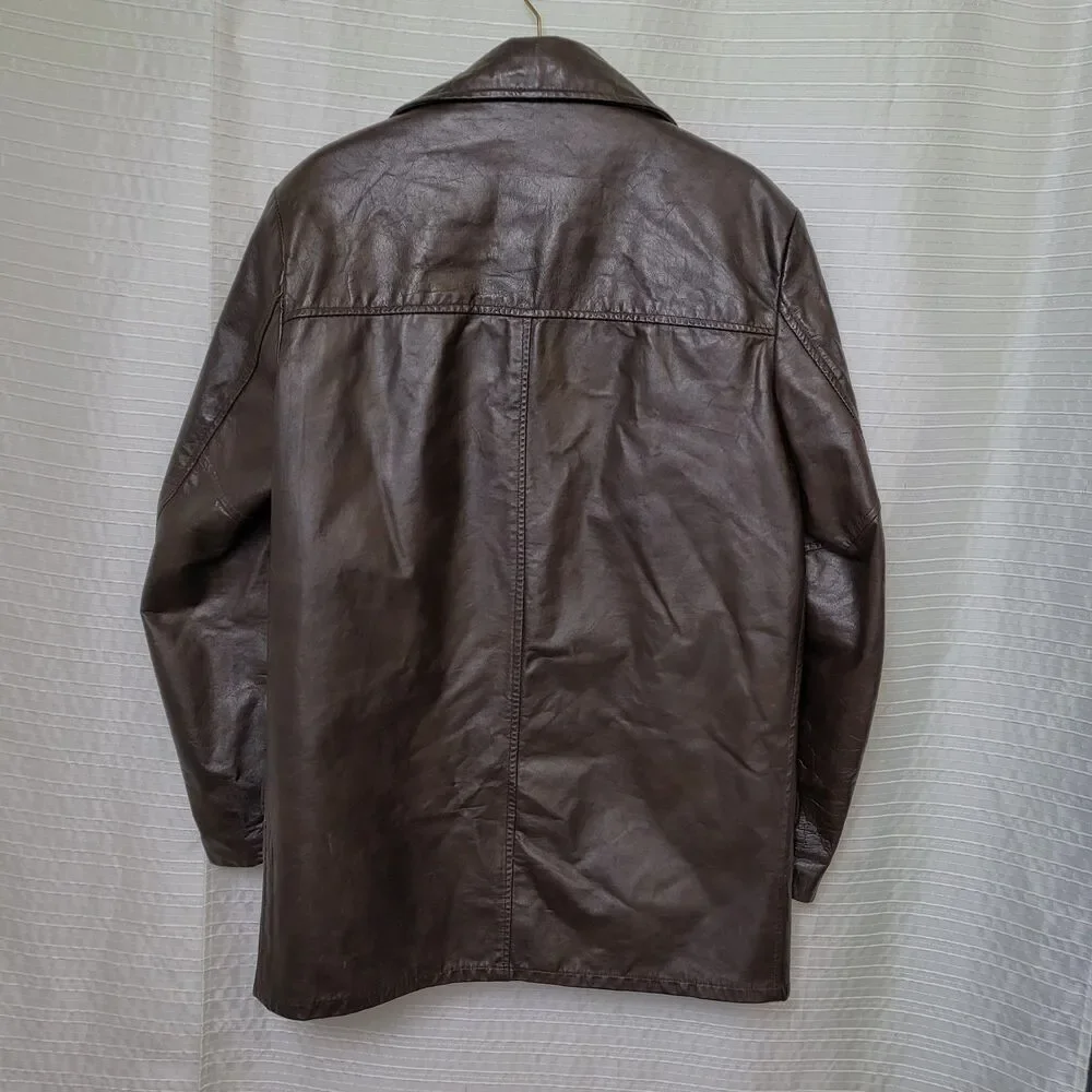 VTG Sears Leather Shop Car Coat Removable Faux Fur Lining Brown Men's 40 Tall